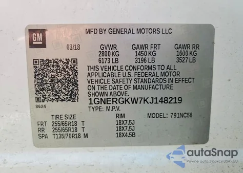 2019 Chevrolet Traverse Lt from USA, damaged, VIN 1GNERGKW7KJ148219
